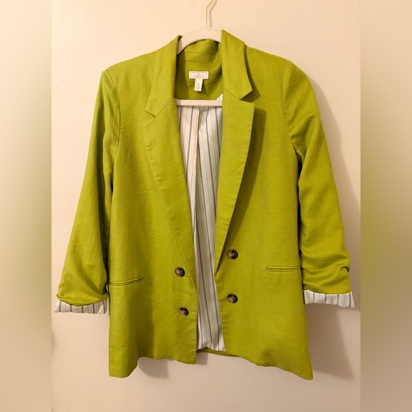 Jules & Leopold Jackets & Blazers - Jules & Leopold Lime Green Double-Breasted Linen-Blend Blazer